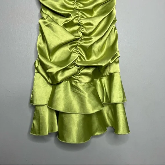 Jessica McClintock Y2K Green Silk Satin Ruched Dress H - Picture 5 of 8